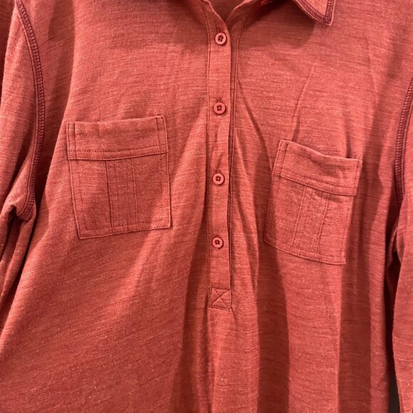 Prana Besha Wool Blend Long Sleeve Collared Shirt - Red XL - Picture 7 of 9